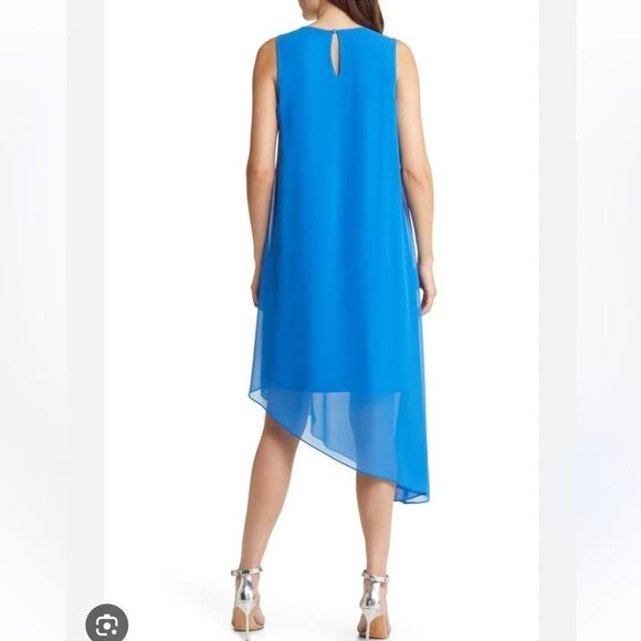 $398 Kobi Halperin Women's Blue Pixie Asymmetric Georgette Midi Dress Size NWOT - Picture 3 of 11